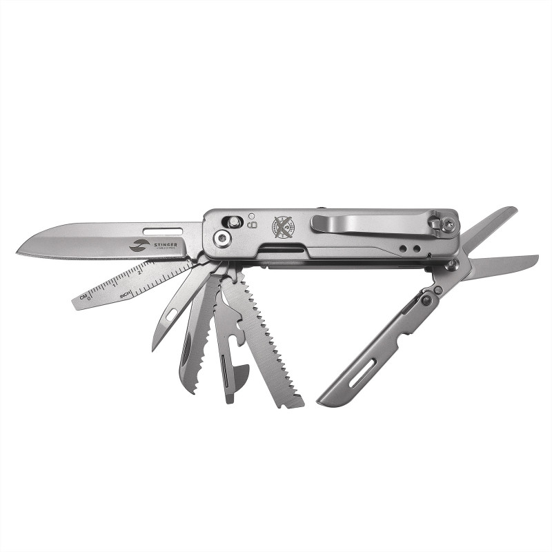 Мультитул Stinger, 92 х 30 мм, 15 функций, нержавеющая сталь, серебристый, в картонной коробке_1
