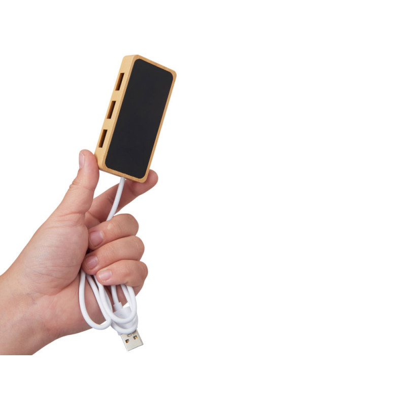 USB хаб с подсветкой лого «Reedia S5», 3*USB, 1*Type C, бамбук, черный_7