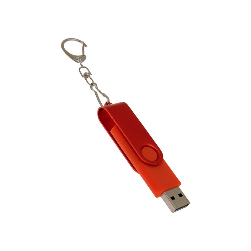 USB-флешка на 128 Гб 2 в 1 поворотный механизм, c дополнительным разъемом Type-C с одноцветным металлическим клипом, красный_2