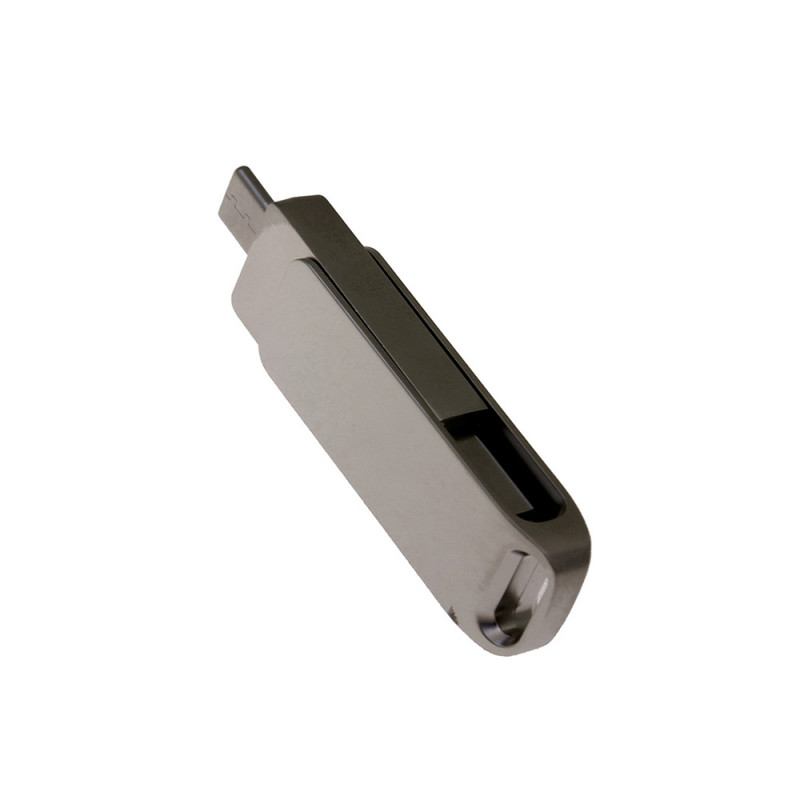 USB 2.0- флешка на 128 Гб поворотный механизм 2 в 1, c дополнительным разъемом Type-C с одноцветным металлическим клипом, серый_2