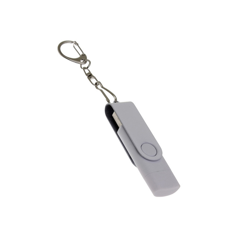USB-флешка на 16 Гб 2 в 1 поворотный механизм, c дополнительным разъемом Type-C с одноцветным металлическим клипом, белый