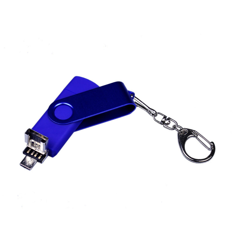 USB-флешка на 16 Гб 3 в 1 поворотный механизм, c двумя дополнительными разъемами MicroUSB и TypeC C с одноцветным металлическим клипом, синий_2