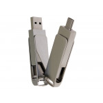 USB 3.0- флешка на 32 Гб поворотный механизм 2 в 1, c дополнительным разъемом Type-C с одноцветным металлическим клипом, серебристый_4