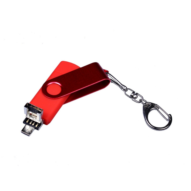 USB-флешка на 16 Гб 3 в 1 поворотный механизм, c двумя дополнительными разъемами MicroUSB и TypeC C с одноцветным металлическим клипом, красный_2