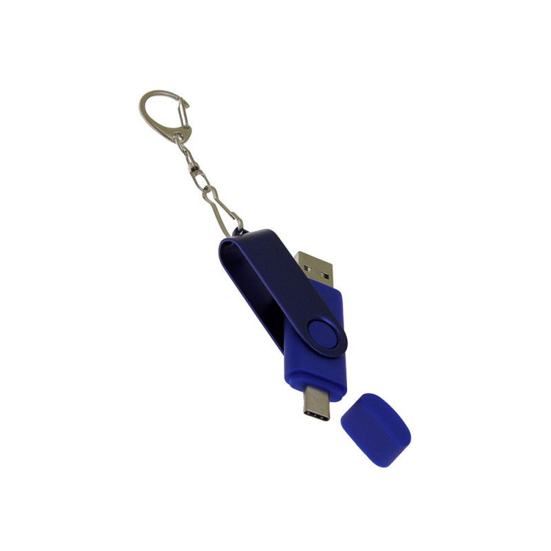 USB-флешка на 128 Гб 2 в 1 поворотный механизм, c дополнительным разъемом Type-C с одноцветным металлическим клипом, синий_3