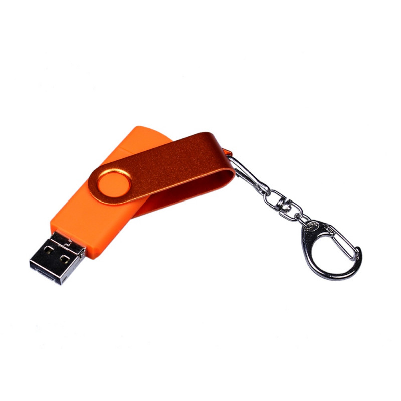 USB-флешка на 16 Гб 3 в 1 поворотный механизм, c двумя дополнительными разъемами MicroUSB и TypeC C с одноцветным металлическим клипом, оранжевый_1