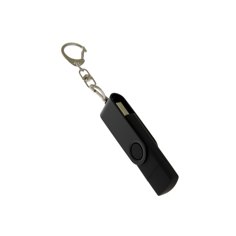 USB-флешка на 128 Гб 2 в 1 поворотный механизм, c дополнительным разъемом Type-C с одноцветным металлическим клипом, черный_1
