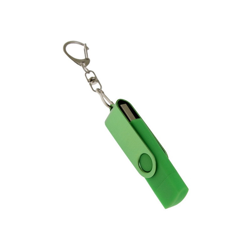 USB-флешка на 128 Гб 2 в 1 поворотный механизм, c дополнительным разъемом Type-C с одноцветным металлическим клипом, зеленый_1