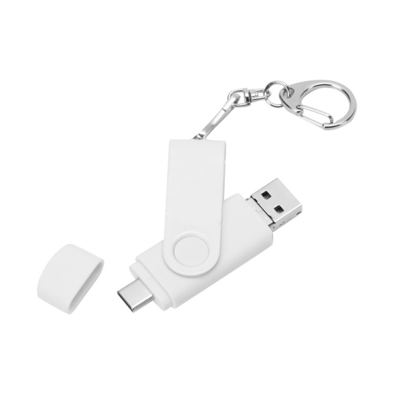 USB-флешка на 32 Гб 3 в 1 поворотный механизм, c двумя дополнительными разъемами MicroUSB и TypeC C с одноцветным металлическим клипом, белый_2