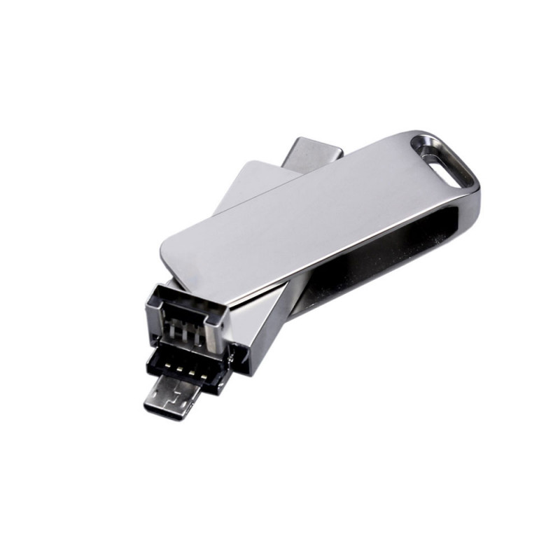 USB 3.0-флешка на 32 Гб поворотный механизм, c дополнительным разъемом Micro USB с одноцветным металлическим клипом_2
