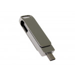 USB 3.0- флешка на 256 Гб поворотный механизм 2 в 1, c дополнительным разъемом Type-C с одноцветным металлическим клипом, серебристый_1