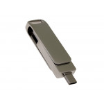 USB 2.0- флешка на 128 Гб поворотный механизм 2 в 1, c дополнительным разъемом Type-C с одноцветным металлическим клипом, серый_1