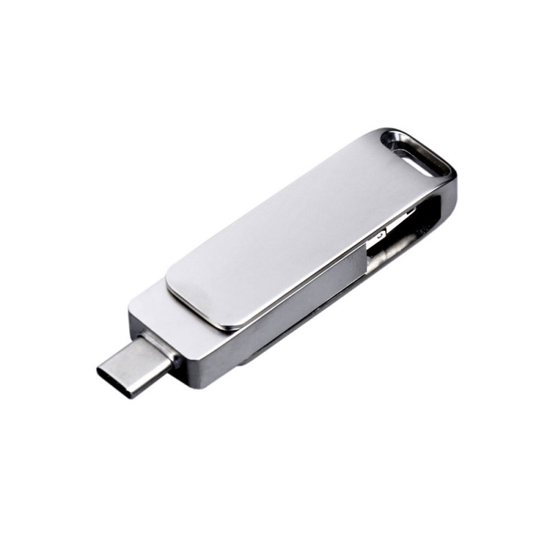 USB 3.0-флешка на 32 Гб поворотный механизм, c дополнительным разъемом Micro USB с одноцветным металлическим клипом_1
