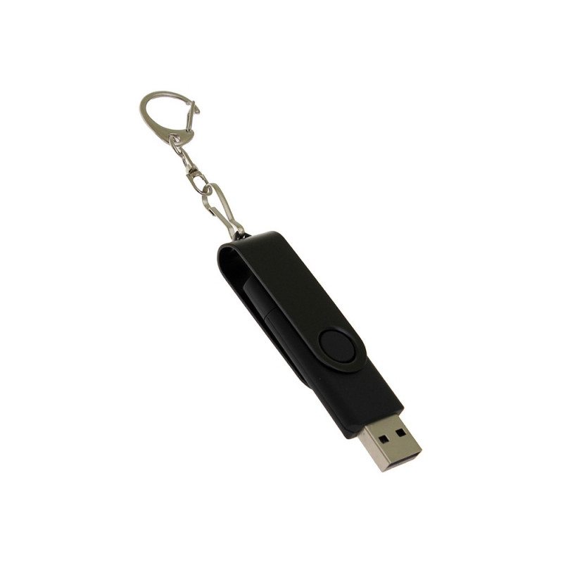 USB-флешка на 16 Гб 2 в 1 поворотный механизм, c дополнительным разъемом Type-C с одноцветным металлическим клипом, черный_2