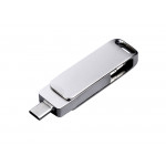 USB 2.0-флешка на 64 Гб поворотный механизм, c дополнительным разъемом Micro USB с одноцветным металлическим клипом_1
