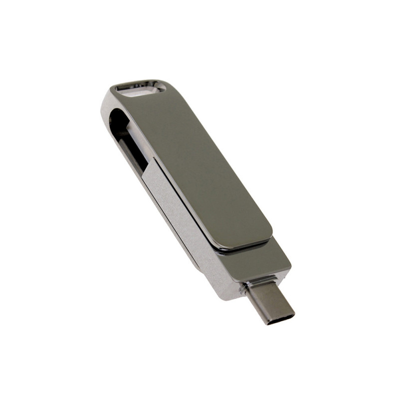 USB 2.0- флешка на 128 Гб поворотный механизм 2 в 1, c дополнительным разъемом Type-C с одноцветным металлическим клипом, серебристый_1