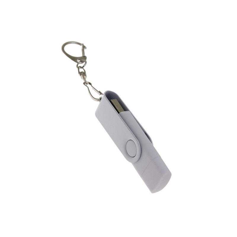 USB-флешка на 128 Гб 2 в 1 поворотный механизм, c дополнительным разъемом Type-C с одноцветным металлическим клипом, белый_1