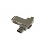 USB 2.0- флешка на 32 Гб поворотный механизм 2 в 1, c дополнительным разъемом Type-C с одноцветным металлическим клипом, серый