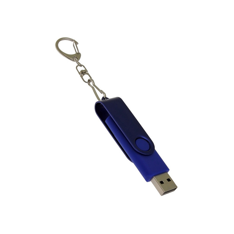 USB-флешка на 16 Гб 2 в 1 поворотный механизм, c дополнительным разъемом Type-C с одноцветным металлическим клипом, синий_2