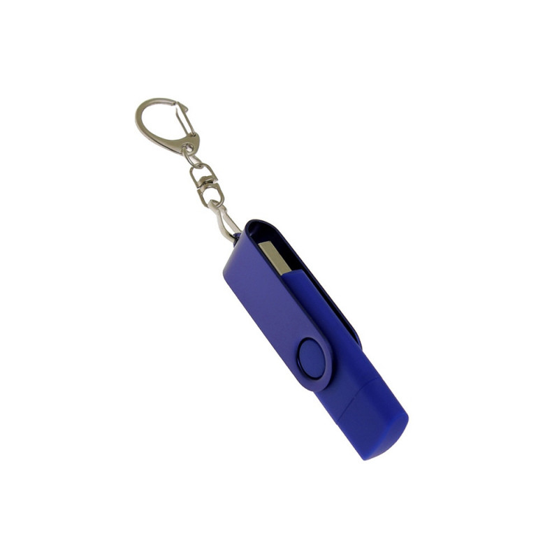 USB-флешка на 128 Гб 2 в 1 поворотный механизм, c дополнительным разъемом Type-C с одноцветным металлическим клипом, синий_1
