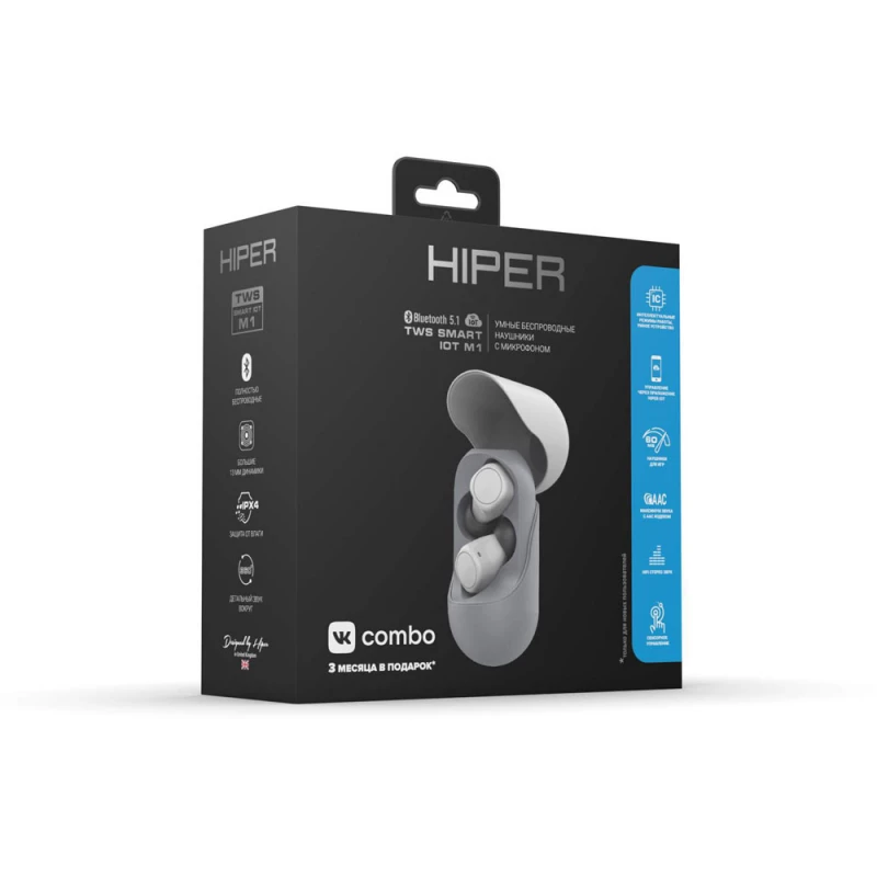 Беспроводные наушники HIPER TWS Smart IoT M1 (HTW-M10) Bluetooth 5.1 гарнитура, Серый (Р), фото 6