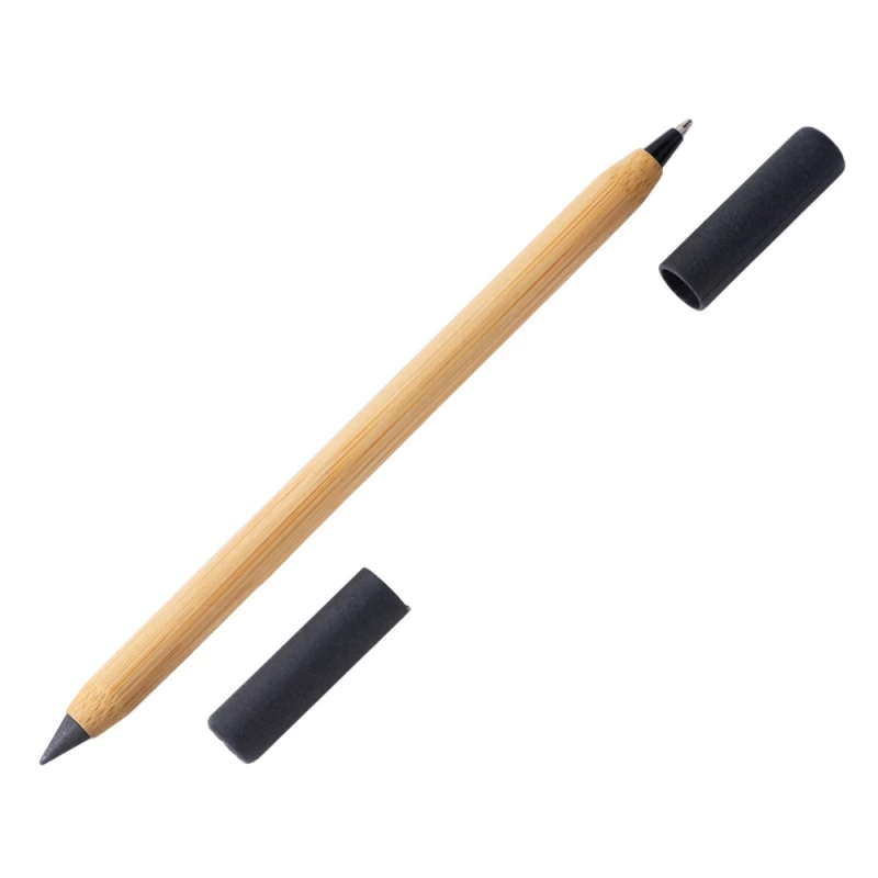 Вечный карандаш и ручка из бамбука "Black bamboo", натуральный и черный, фото 3