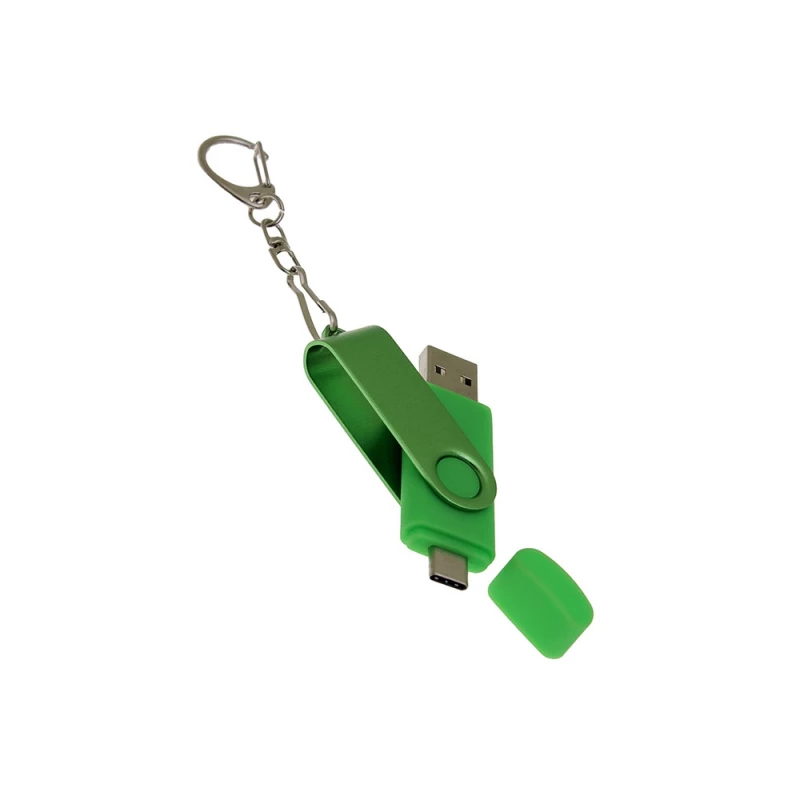 USB-флешка на 32 Гб 2 в 1 поворотный механизм, c дополнительным разъемом Type-C с одноцветным металлическим клипом, зеленый, арт. 6137.32.03, фото 5