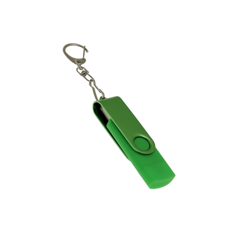 USB-флешка на 32 Гб 2 в 1 поворотный механизм, c дополнительным разъемом Type-C с одноцветным металлическим клипом, зеленый, арт. 6137.32.03