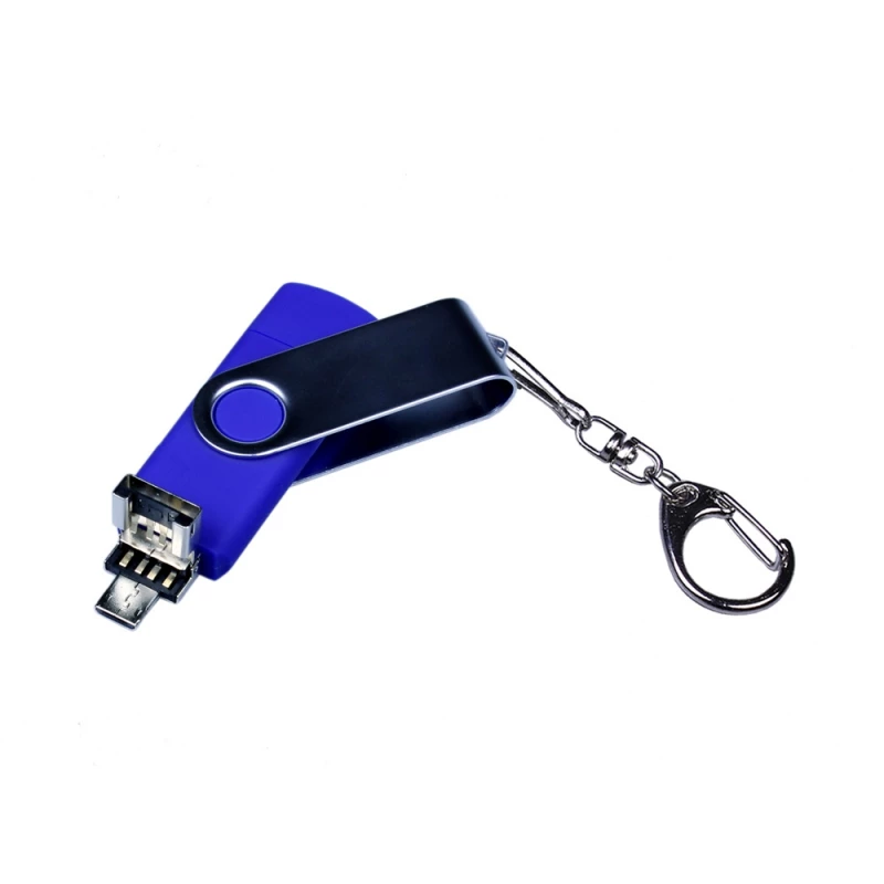 USB-флешка на 32 Гб поворотный механизм, c двумя дополнительными разъемами MicroUSB и TypeC, синий, арт. 6696.32.02, фото 4