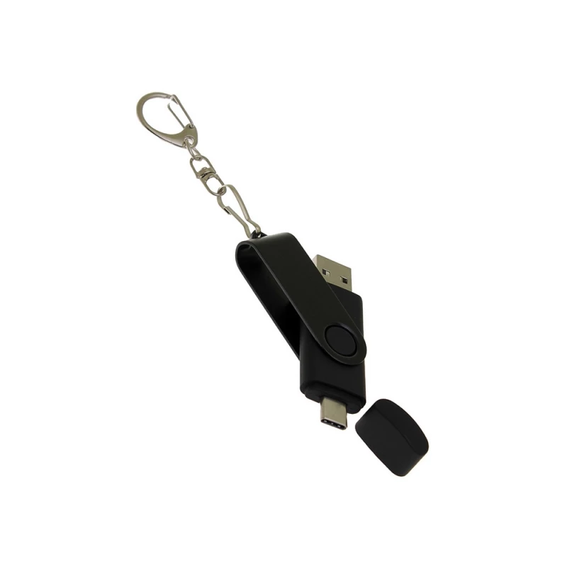 USB-флешка на 128 Гб 2 в 1 поворотный механизм, c дополнительным разъемом Type-C с одноцветным металлическим клипом, черный, фото 5