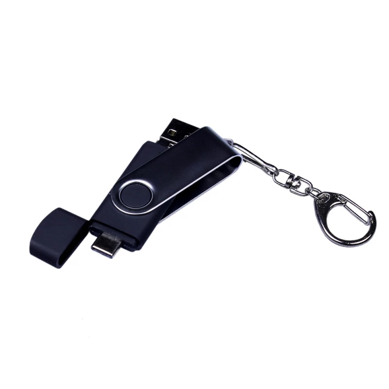 USB-флешка на 32 Гб поворотный механизм, c двумя дополнительными разъемами MicroUSB и TypeC, черный, арт. 6696.32.07, фото 5
