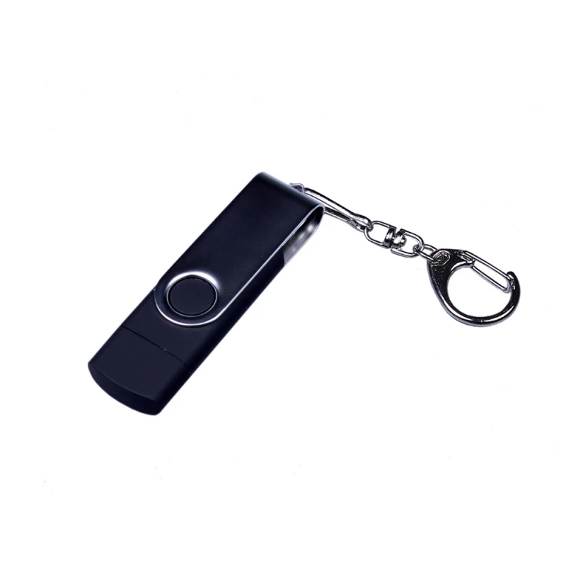 USB-флешка на 32 Гб поворотный механизм, c двумя дополнительными разъемами MicroUSB и TypeC, черный, арт. 6696.32.07