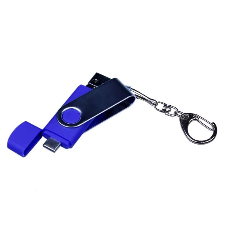 USB-флешка на 32 Гб поворотный механизм, c двумя дополнительными разъемами MicroUSB и TypeC, синий, арт. 6696.32.02, фото 5