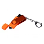 USB-флешка на 32 Гб 3 в 1 поворотный механизм, c двумя дополнительными разъемами MicroUSB и TypeC C с одноцветным металлическим клипом, оранжевый, фото 5