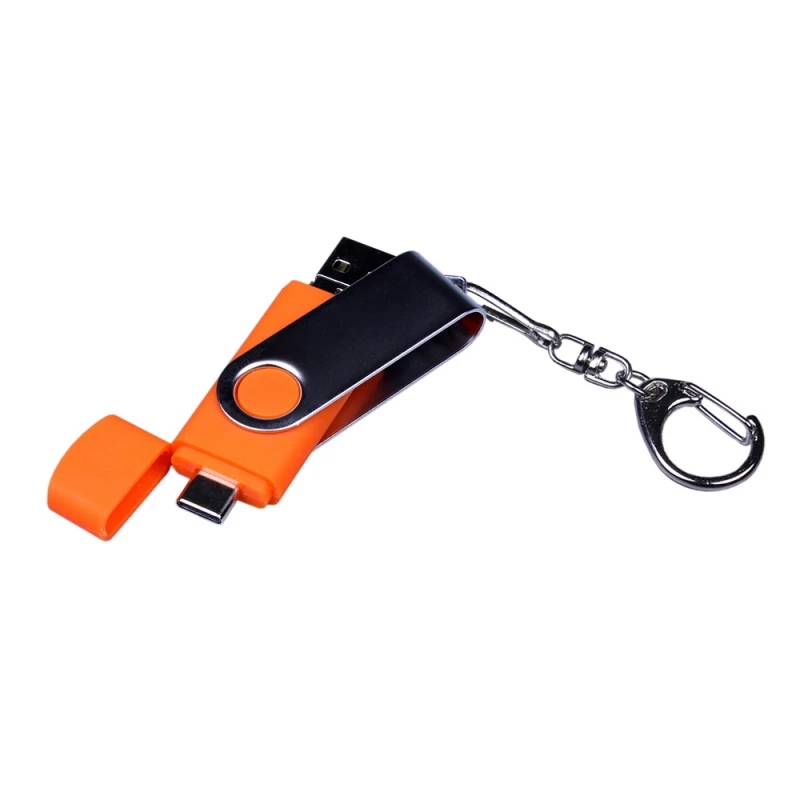 USB-флешка на 32 Гб поворотный механизм, c двумя дополнительными разъемами MicroUSB и TypeC, оранжевый, арт. 6696.32.08, фото 5