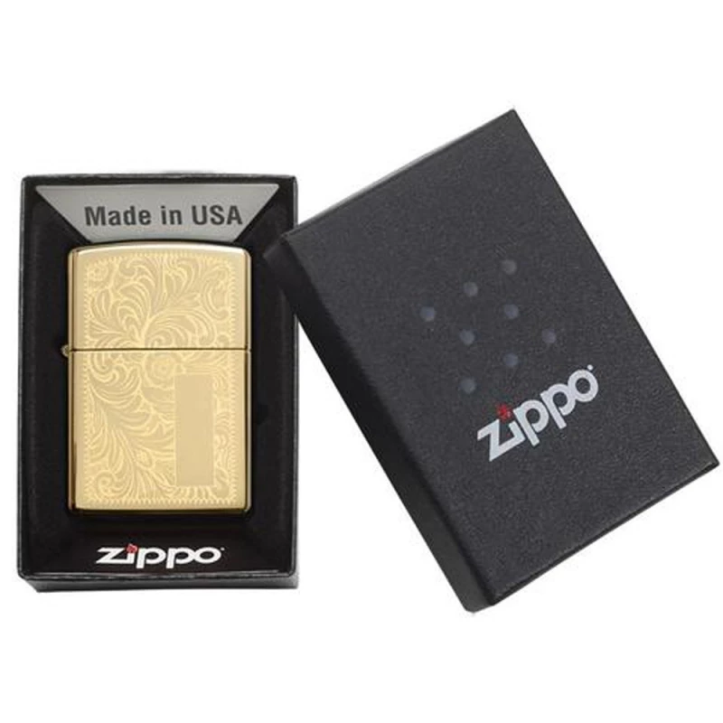 Зажигалка ZIPPO Venetian с покрытием High Polish Brass, латунь/сталь, золотистая, 38x13x57 мм, фото 5