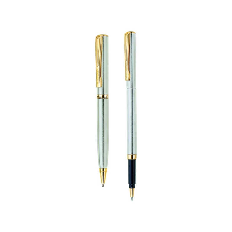Набор Pierre Cardin коллекция «ПАРА (PEN&PEN)» : ручка шариковая + роллер, корпус - латунь. Отделка - стальное матовое покрытие. Детали дизайна - позолота. Цвет - стальной., фото 3