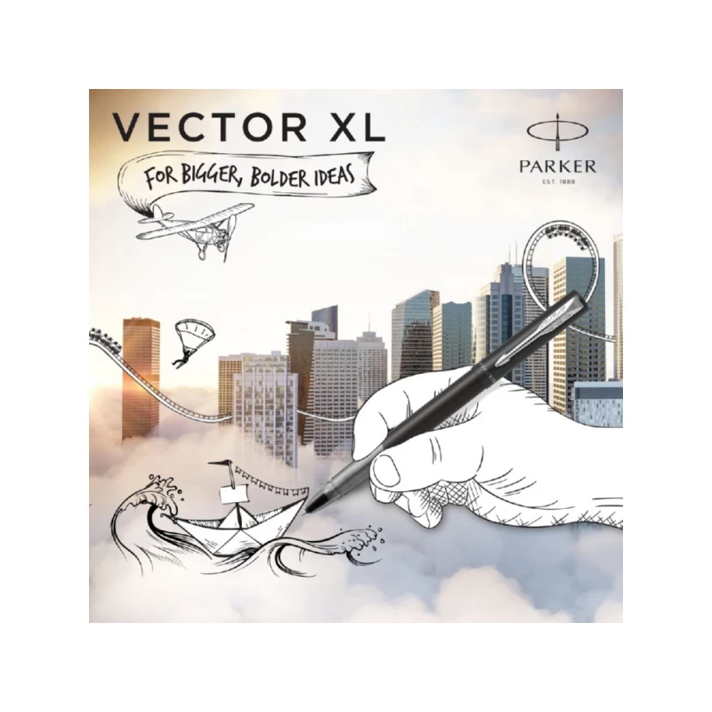 Ручка-роллер Parker Vector XL Black CT, стержень: F, цвет чернил:black, в подарочной упаковке, фото 6
