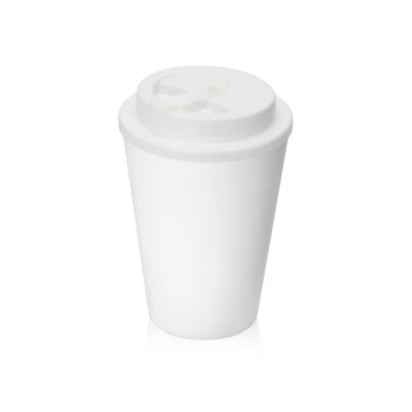 Пластиковый стакан Take away с двойными стенками и крышкой с силиконовым клапаном, 350 мл, белый