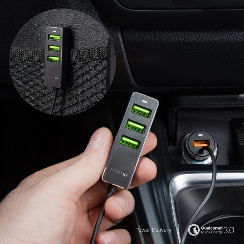 АЗУ 1 USB + 3 USB для пассажиров, QC 3.0, 7А, алюминий, графит, Deppa, фото 5