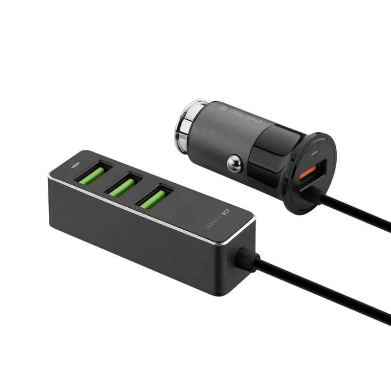 АЗУ 1 USB + 3 USB для пассажиров, QC 3.0, 7А, алюминий, графит, Deppa, фото 3