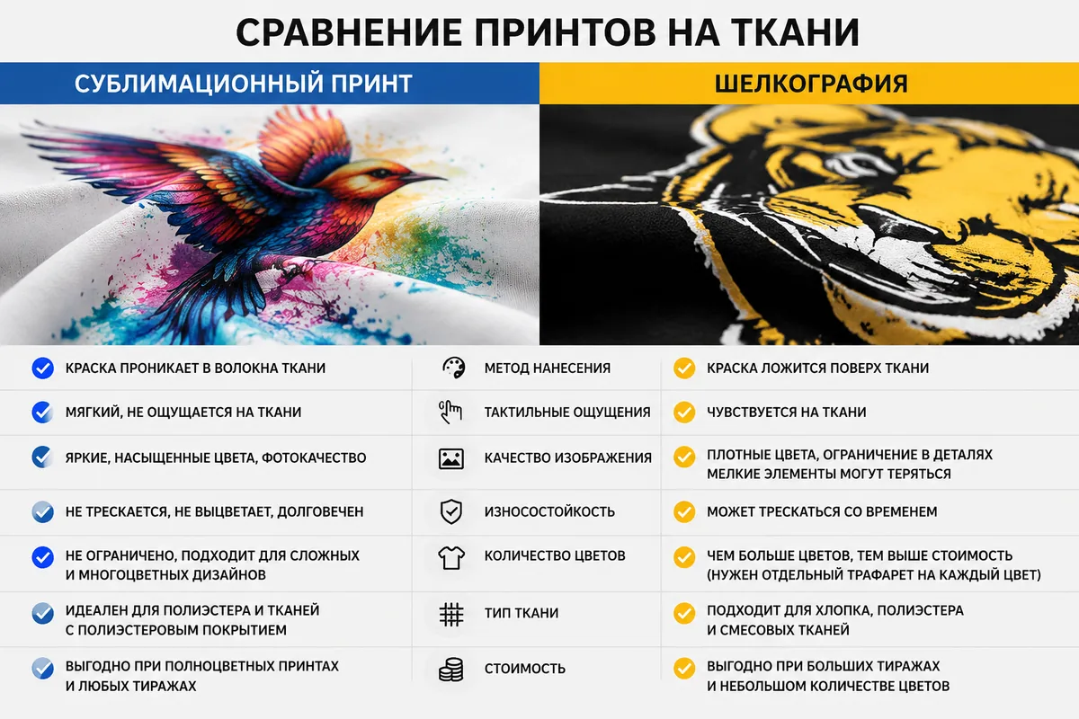 сравнение сублимационного принта и шелкографии на ткани