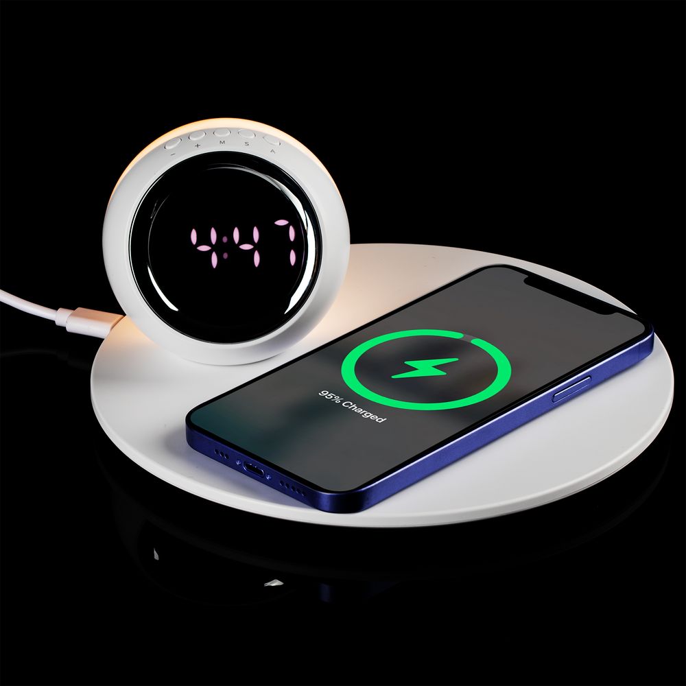 Станция беспроводной зарядки с часами и подсветкой GlobeBee, белая_7