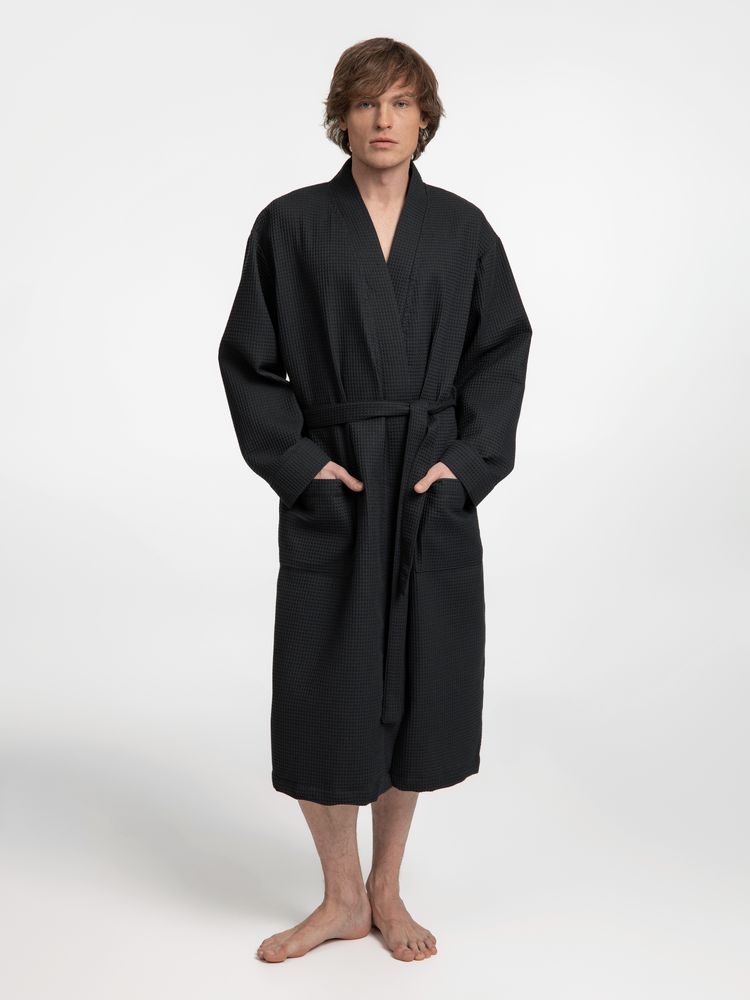 Халат вафельный Kimono, черный_5