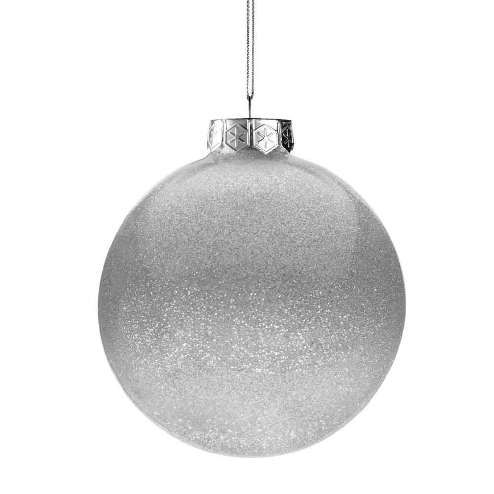 Елочный шар Finery Shine, 10 см, глянцевый серебристый с глиттером_0