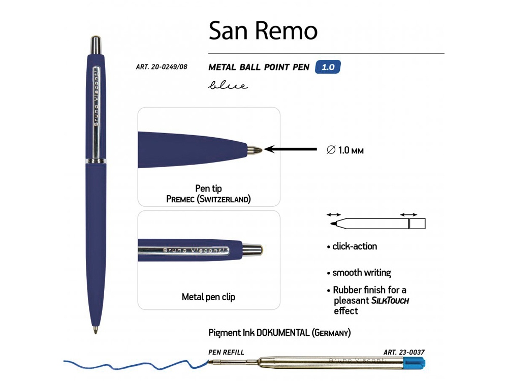 Ручка металлическая шариковая «San Remo», софт тач, ярко-синий_2