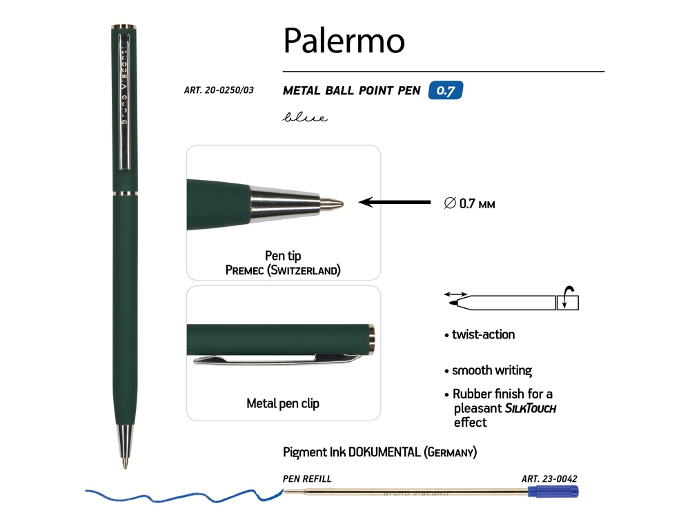 Ручка металлическая шариковая «Palermo», софт-тач, зеленый_2