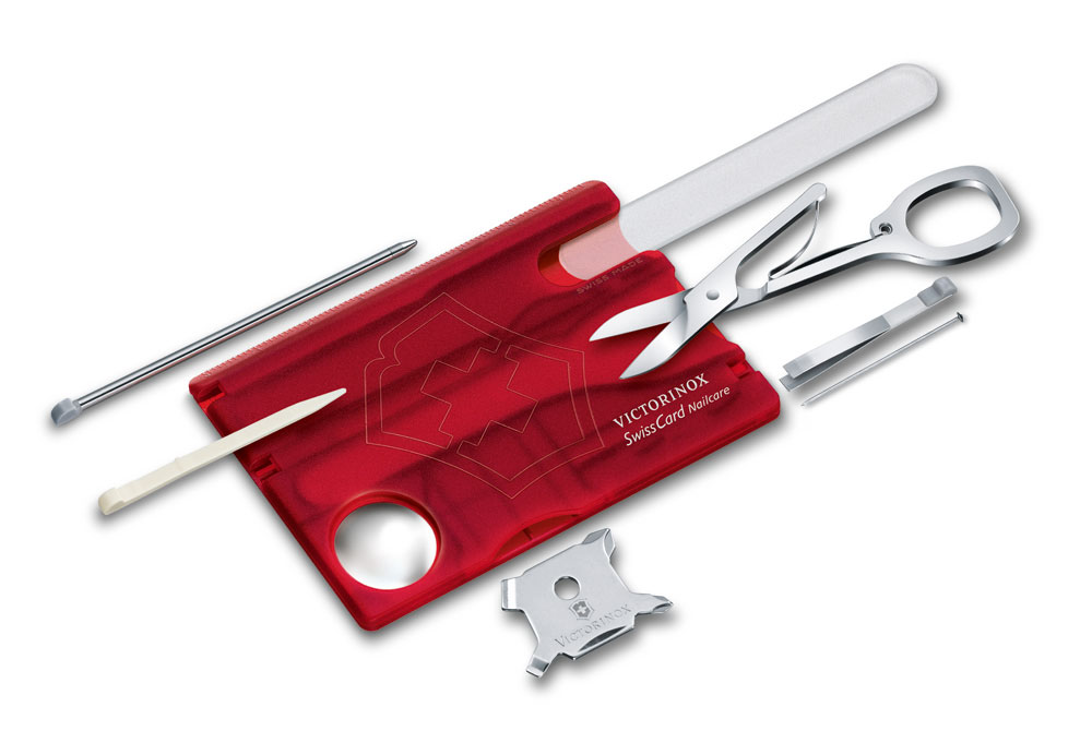 Швейцарская карточка «SwissCard Nailcare», 13 функций, красный прозрачный