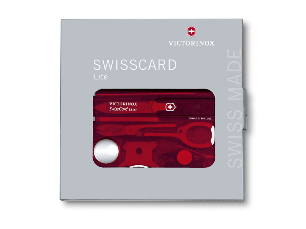 Швейцарская карточка «SwissCard Lite», 13 функций, красный прозрачный_2