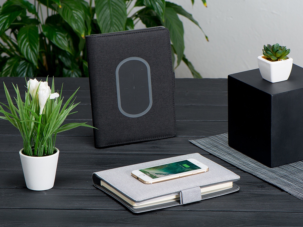 Органайзер с беспроводной зарядкой «Powernote», 5000 mAh, темно-серый_1